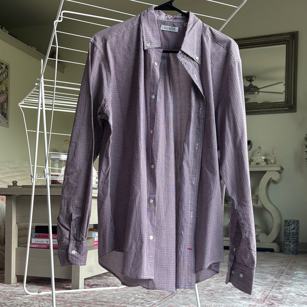 Gustin Men's Purple Checkered Button Down Shirt